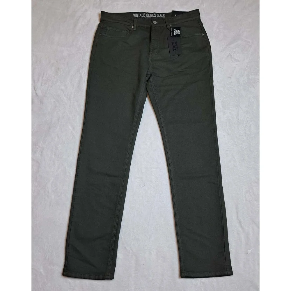 Vintage Genes Black Jeans Men's 34W 32L Green French Terry Denim Stretch NWT NEW